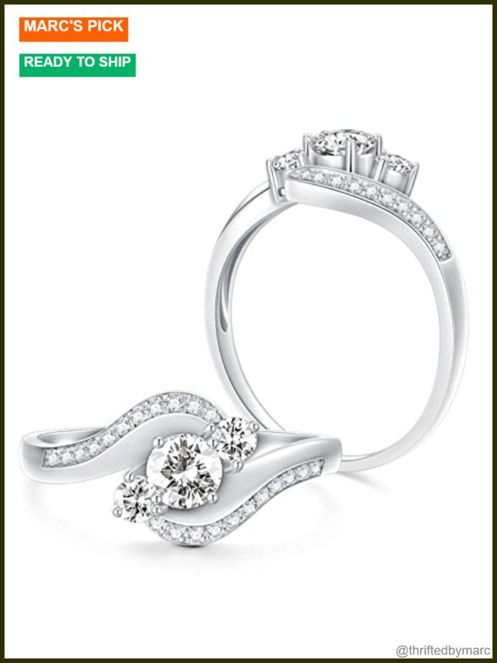 Moissanite Engagement Ring Platinum Plated Silver Cathedral Style Custom Size